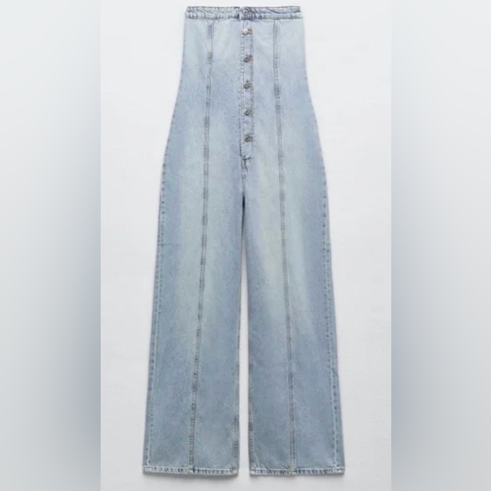 Zara TRF Strapless Denim Jumpsuit Size Large